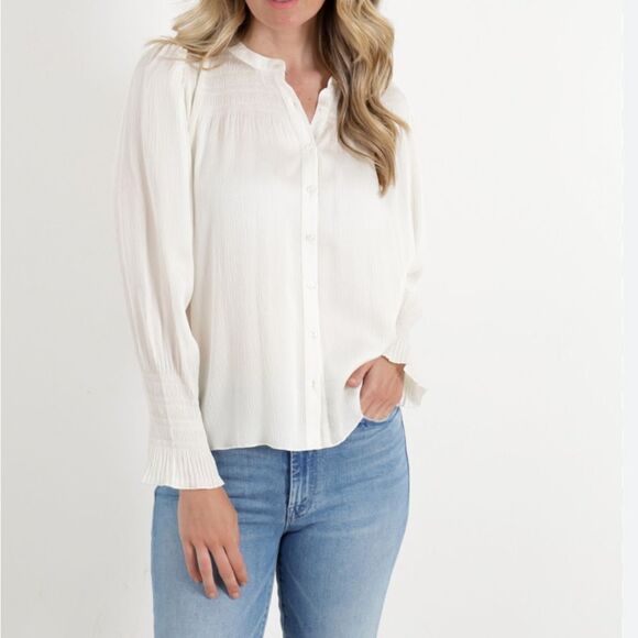 NWT ba&sh White Krizy Pleated Blouse Size 1/Small - Picture 1 of 9